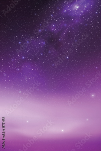 Milky Way and violet nebula. Night starry sky. Foggy vector background