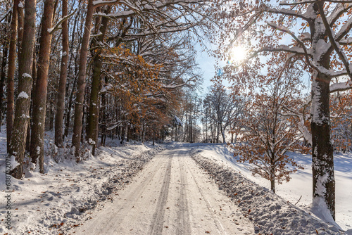 Road in the countryside after heavy snowfall in central Europe © Sergey Fedoskin