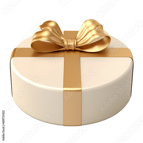 Round golden ribbon gift box isolated on transparent background © liang