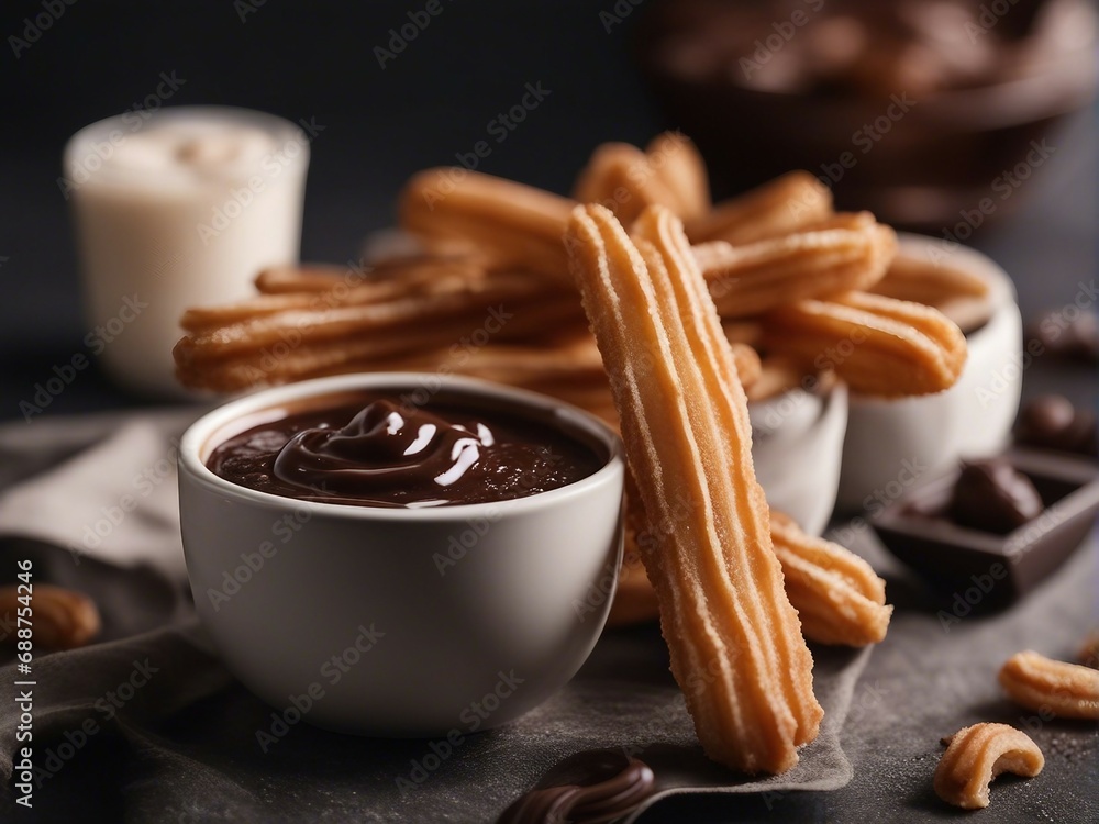 Traditional churros sticks in paper bag with sugar
Traditional churros sticks in paper bag with sugar