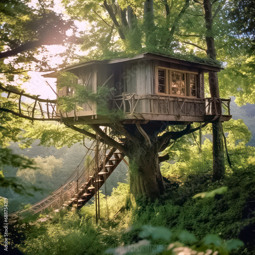 Romantisches Baumhaus im Wald, Generative AI © pwmotion