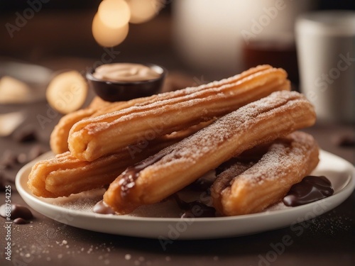 Traditional churros sticks in paper bag with sugar

