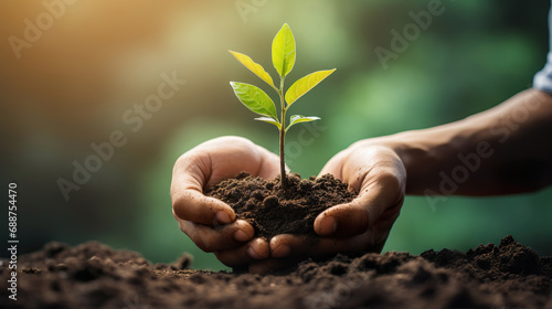 Wallpaper Mural hands holding a plant with soil. plantation concept. Generative Ai Torontodigital.ca