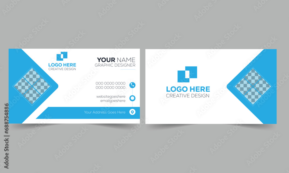 Creative minimal and modern Double-sided business card design. Modern shape with abstract Design. Blue And White Minimalist Business Card Layout. Creative and Clean Business Card Templat Creative minimal and modern Double-sided business card design. Modern shape with abstract Design. Blue And White Minimalist Business Card Layout. Creative and Clean Business Card Templat