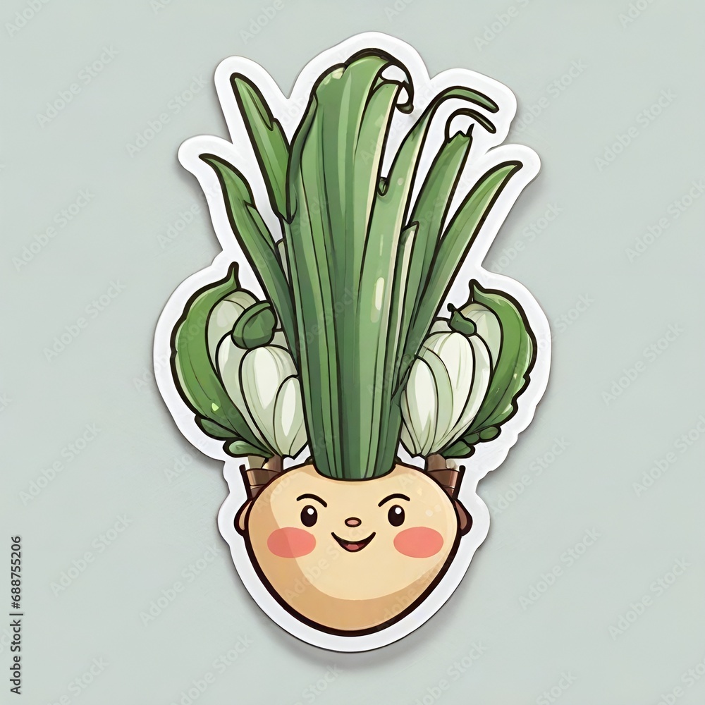 custom made wallpaper toronto digitalCute stickers, cartoon style, 2D, detailed illustration of Japanese scallion.