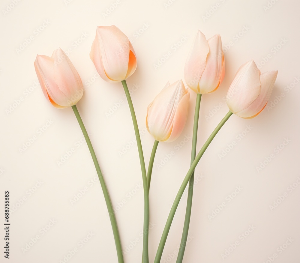 Fototapeta premium tulip stem with white blooms set in ivory,
