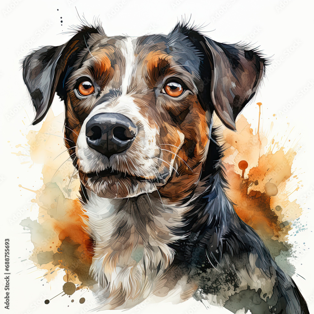 watercolor Jack Russell Terrier clipart, Generative Ai