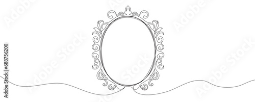 Continuous one-line drawing of a frame or mirror. Sketch of a mirror. Vector illustration
