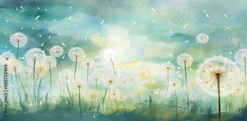 white dandelions and sunlight in background 
