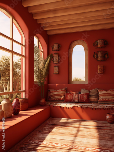 Terracotta tranquility, a sunlit nook with southwestern flair. Generative AI