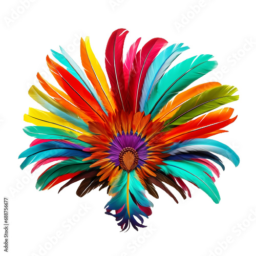 Ornate  bright  colorful  carnival feathers on a white background