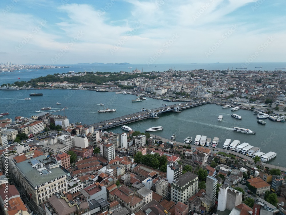  bridge over the Bosphorus in Istanbul - aerial shot.