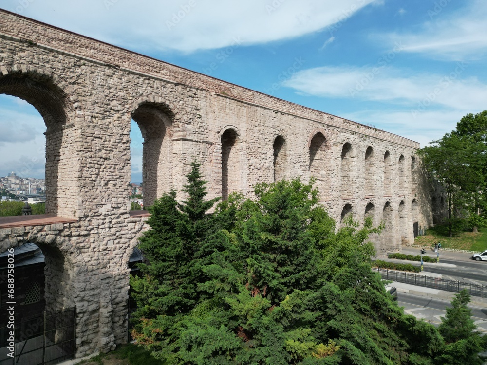  Ancient Byzantine aqueduct in Istanbul - aerial photo.