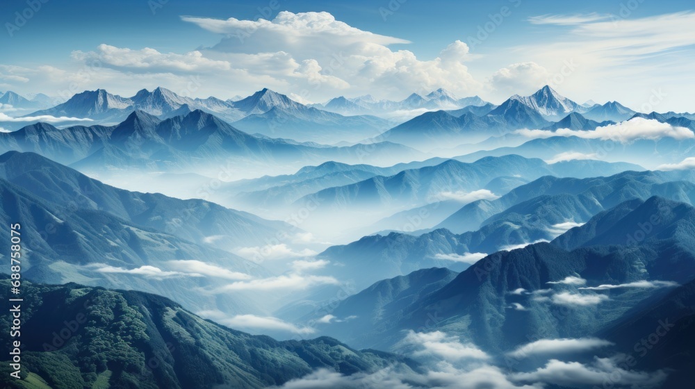 Mountain peaks rising above the clouds, signifying aspirational mountain vibe. AI generate