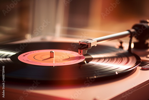a vinyl record player with a needle in place