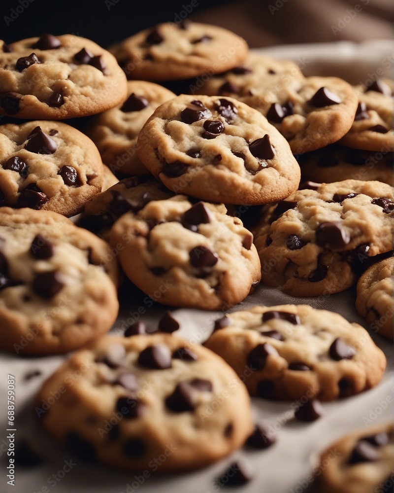 delicious home made Chocolate Chip Cookies, close up view.

