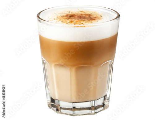 Cafe latte in glass isolated on white background, cutout