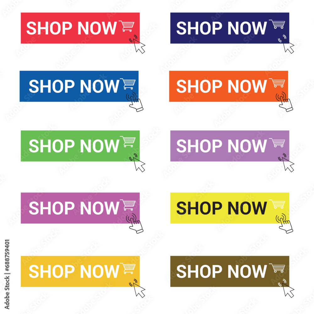 Shop now button with hand cursor. Buy now hand pointer clicking. Shop now set of 8, Modern collection for web site. Click here banner with shadow. Online shopping. Vector illustration Shop now button with hand cursor. Buy now hand pointer clicking. Shop now set of 8, Modern collection for web site. Click here banner with shadow. Online shopping. Vector illustration