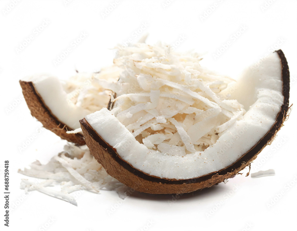 Coconut shavings isolated on white background, cutout Coconut shavings isolated on white background, cutout