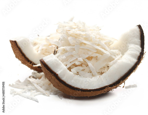 Coconut shavings isolated on white background, cutout