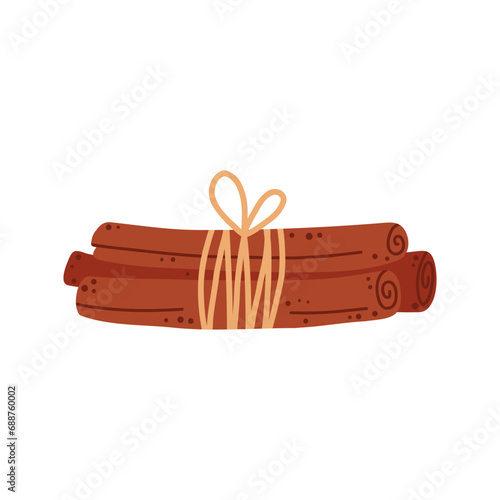 Cinnamon sticks roll. Asian indonesian spices. Hand drawn vector illustration
