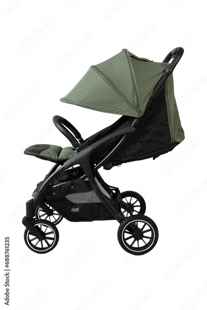 Green baby carriage on transparent background Green baby carriage on transparent background
