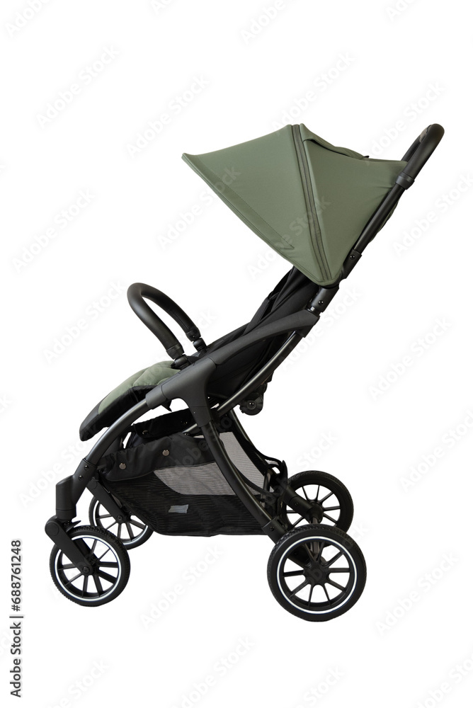 Green baby carriage on transparent background Green baby carriage on transparent background