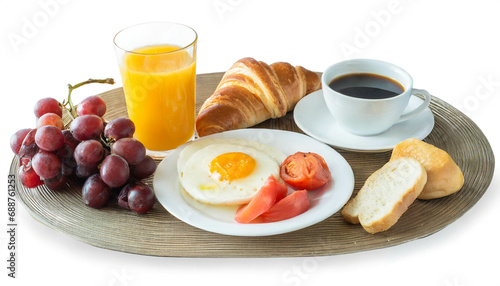 complete breakfast isolated on white background, cutout 