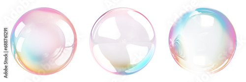 Set of soap bubbles isolated on a transparent background close-up. Flying soap bubbles in PNG format. Attributes of fun. photo