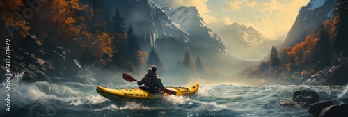 White Water Kayaking Adventure Generative AI photo