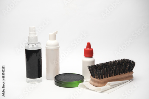 Shoe care products or accessories on a white background