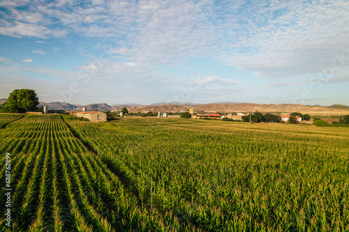 Idyllic view of agricultural landscape under sky photo