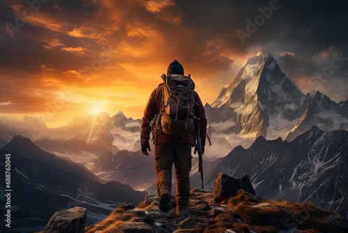 Man Hiking Up a Mountain Generative AI