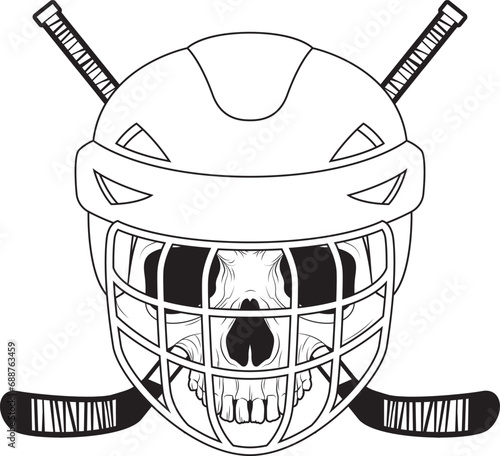 Sticker Skull Ice hockey Ice hockey stick Sports Vector Graphic Art Illustration