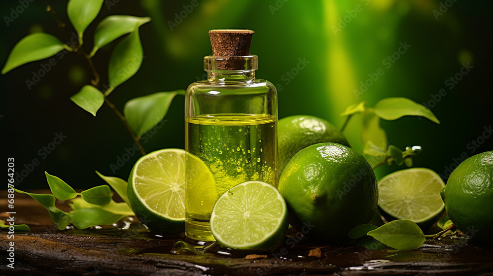 bottle, jar of lime essential oil extract bottle, jar of lime essential oil extract
