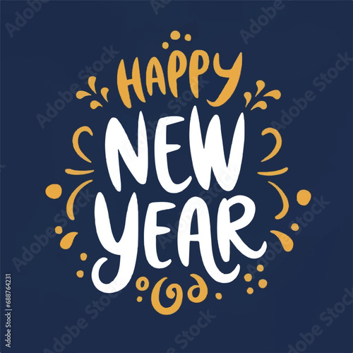 ector happy new year lettering. handwritten inscription with swirls