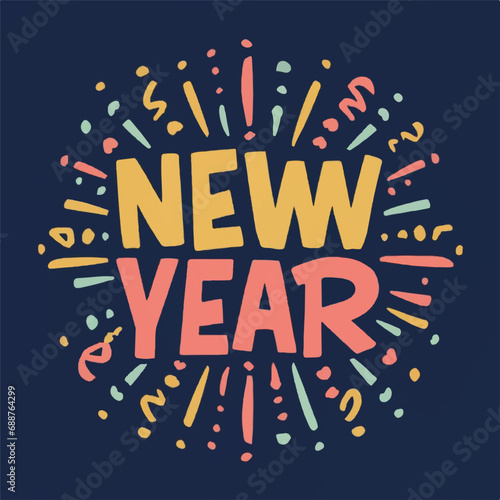 ector happy new year lettering. handwritten inscription with swirls