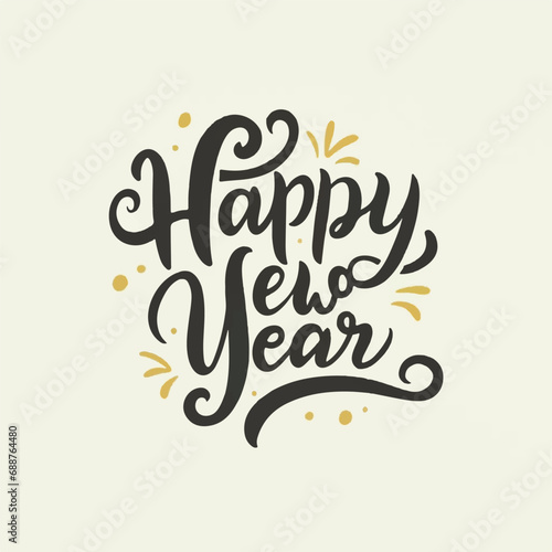 ector happy new year lettering. handwritten inscription with swirls