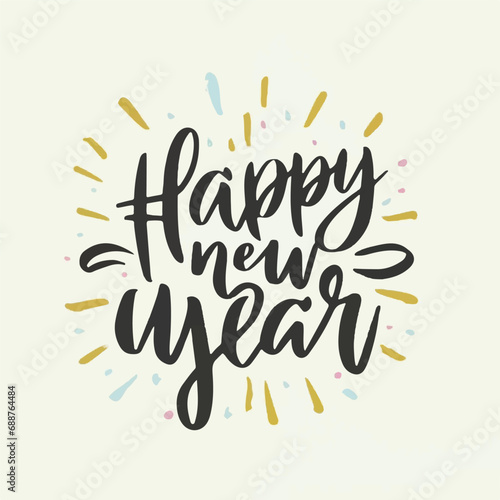 ector happy new year lettering. handwritten inscription with swirls