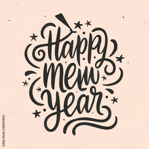 ector happy new year lettering. handwritten inscription with swirls