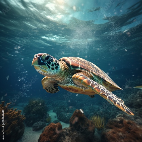 a sea turtle swimming in the water © Aliaksandr Siamko