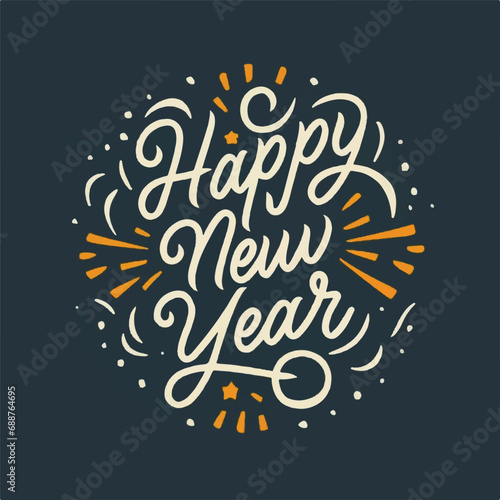 ector happy new year lettering. handwritten inscription with swirls