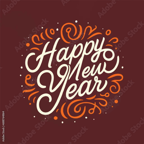 ector happy new year lettering. handwritten inscription with swirls