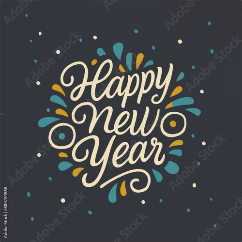 ector happy new year lettering. handwritten inscription with swirls