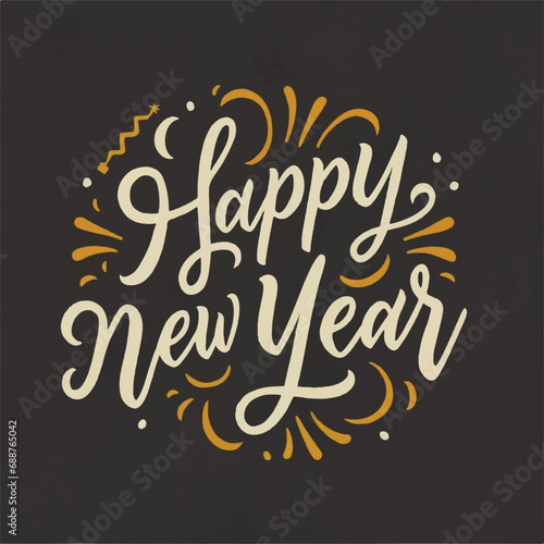 ector happy new year lettering. handwritten inscription with swirls