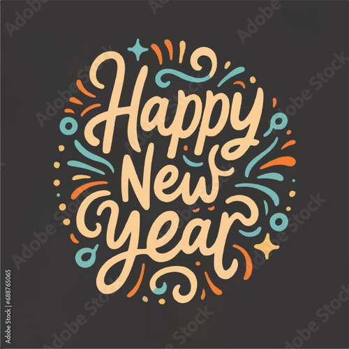 ector happy new year lettering. handwritten inscription with swirls