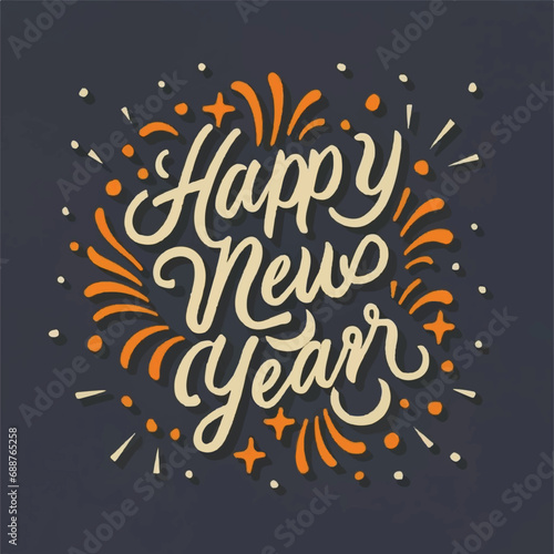 ector happy new year lettering. handwritten inscription with swirls