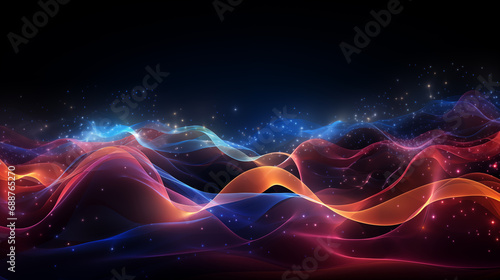 Wallpaper Mural Abstract digital wave background with glowing lines on dark background. Colorful wave, blurred motion, blue and magenta color, futuristic technology style Torontodigital.ca