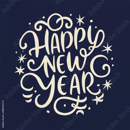 ector happy new year lettering. handwritten inscription with swirls