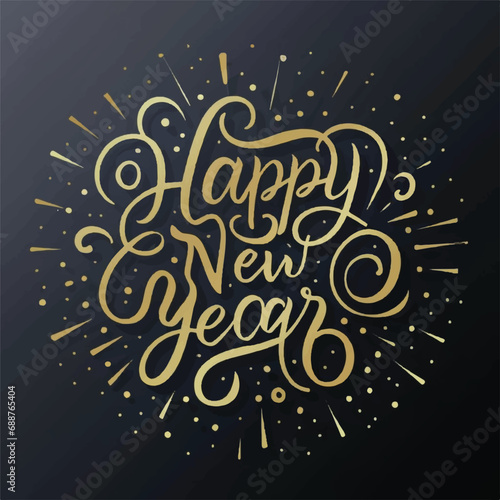 ector happy new year lettering. handwritten inscription with swirls